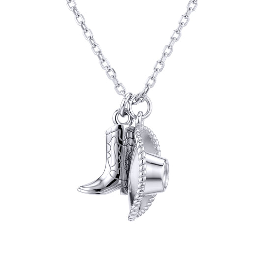 Sterling Silver  Cowboy Cowgirl Hat & Boots Pendant Necklace - 8-13-8270