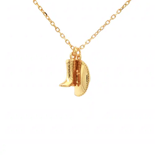 Gold-plated Silver  Cowboy Cowgirl Hat & Boots Pendant Necklace - 8-13-8280