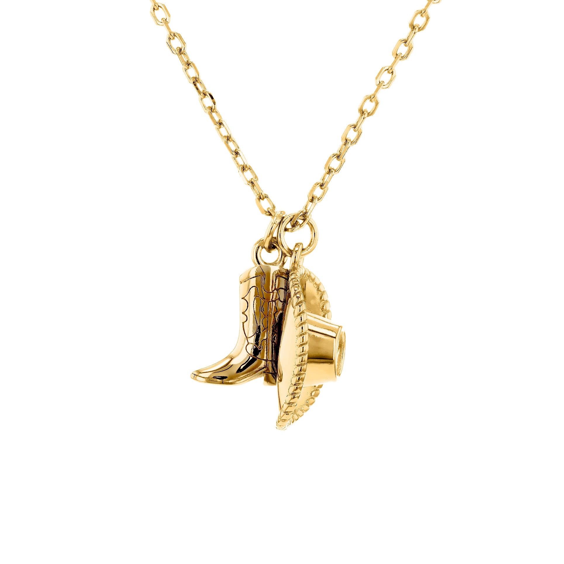 Gold-plated Silver  Cowboy Cowgirl Hat & Boots Pendant Necklace - 8-13-8280