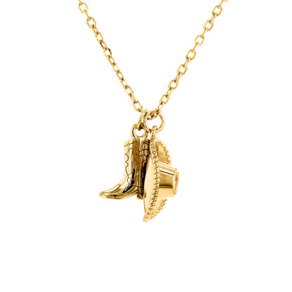Gold-plated Silver  Cowboy Cowgirl Hat & Boots Pendant Necklace - 8-13-8280