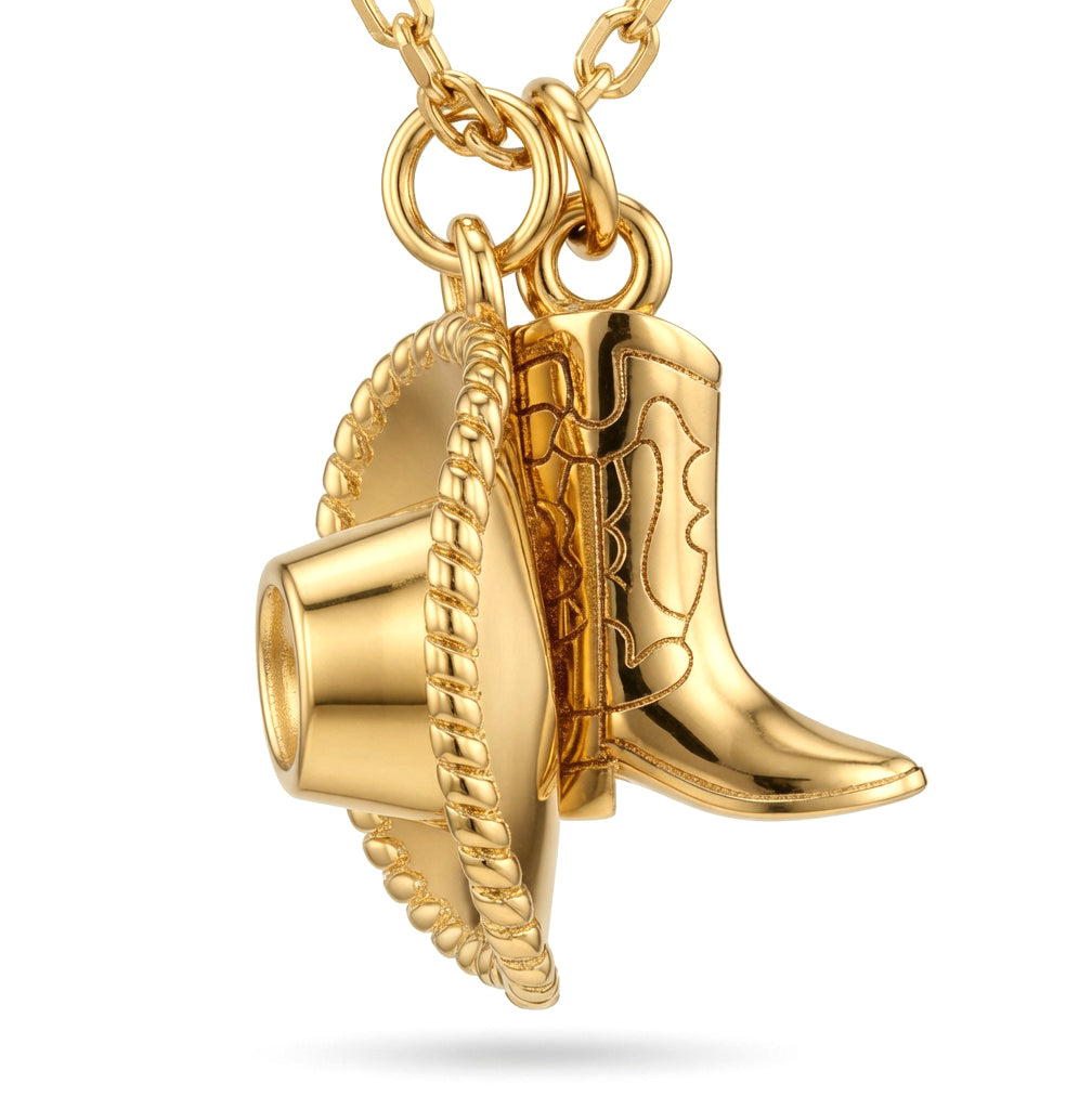 Gold-plated Silver  Cowboy Cowgirl Hat & Boots Pendant Necklace - 8-13-8280