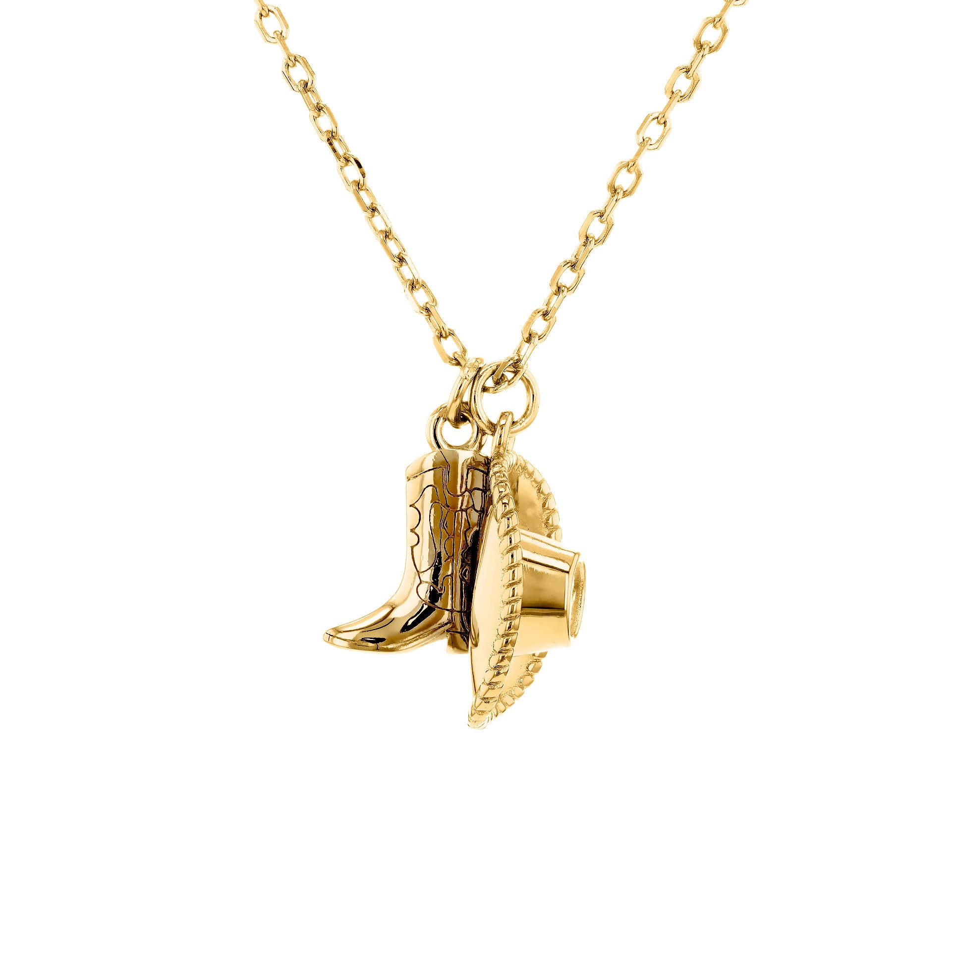 Gold-plated Silver  Cowboy Cowgirl Hat & Boots Pendant Necklace - 8-13-8280