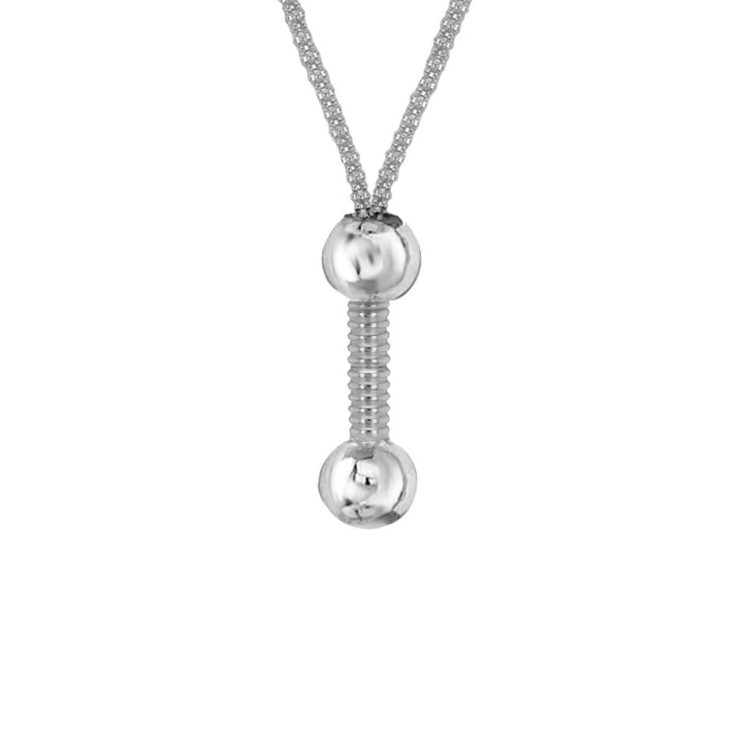 Silver  8mm Double Bead Bolt Popcorn Dumbbell Lariat Necklace - 8-18-6055