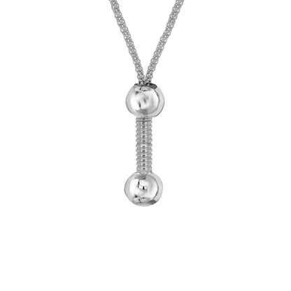 Silver  8mm Double Bead Bolt Popcorn Dumbbell Lariat Necklace - 8-18-6055