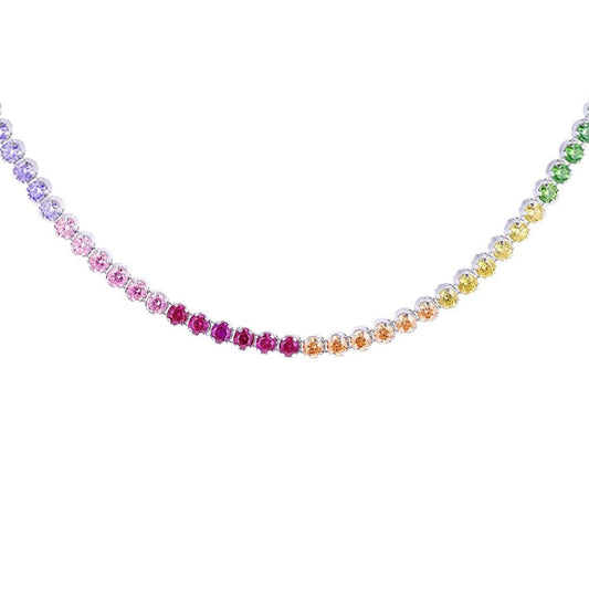 Silver Multi Colour CZ Rainbow Eternity Tennis Necklace 14-16" - 8-19-0240