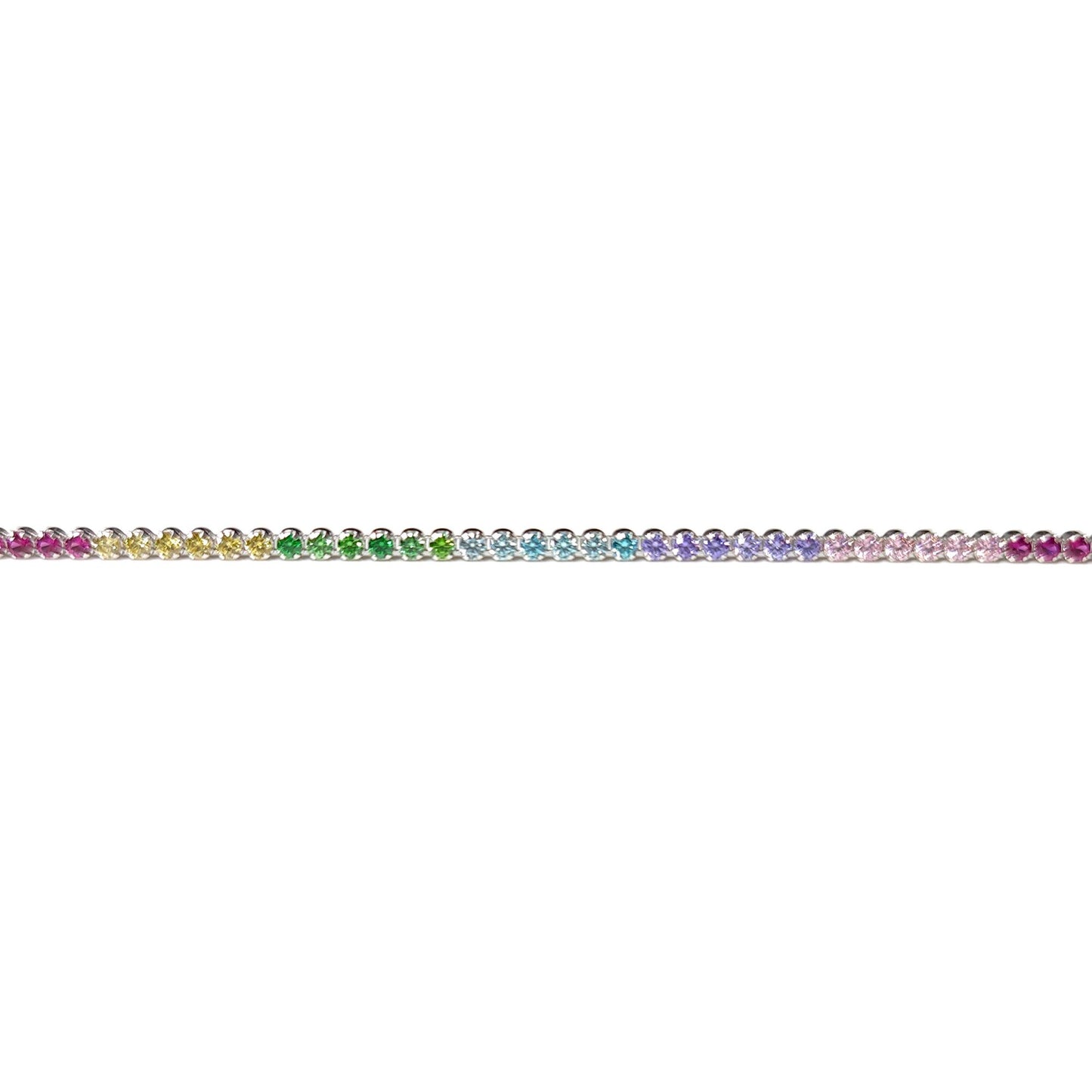 Silver  Multi Colour CZ Rainbow Eternity Tennis Necklace 14-16" - 8-19-0240