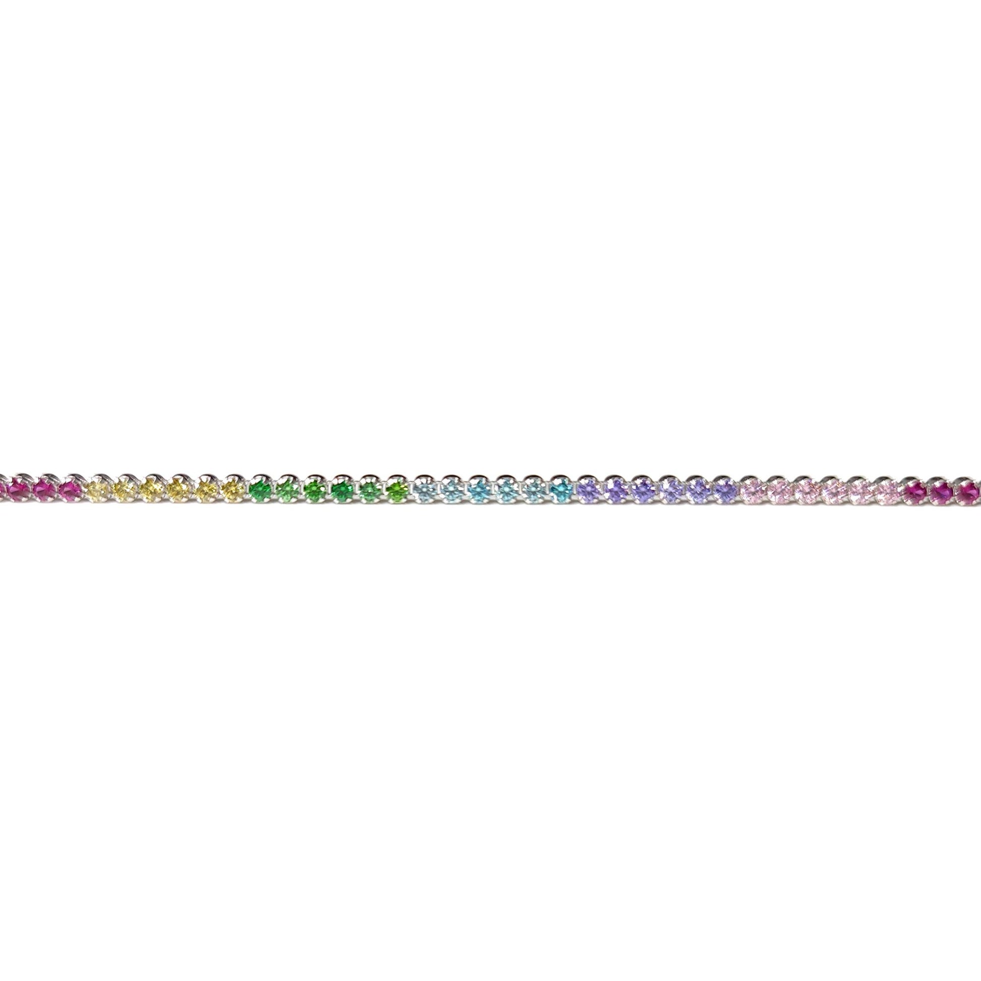 Silver  Multi Colour CZ Rainbow Eternity Tennis Necklace 14-16" - 8-19-0240