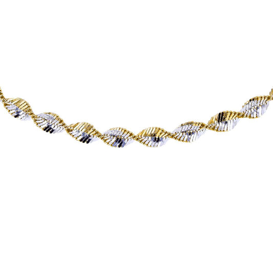 Silver  2 Tone Twist Herringbone 4mm Chain Necklace 18inch 46cm - 8-19-2434