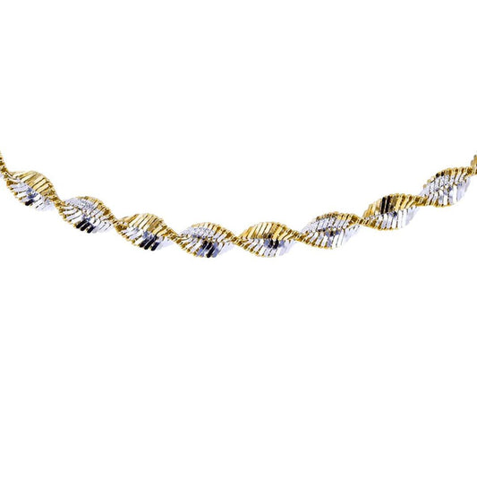 Silver  2 Tone Twist Herringbone 4mm Chain Necklace 18inch 46cm - 8-19-2434