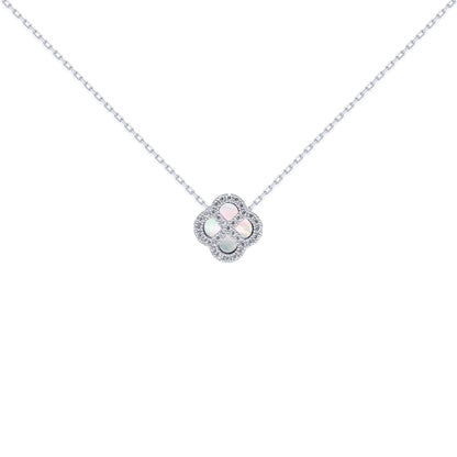 Silver  CZ Mother of Pearl Clover Kiss Charm Necklace 16-18" - 8-19-2670