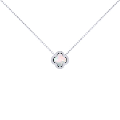 Silver  CZ Mother of Pearl Clover Kiss Charm Necklace 16-18" - 8-19-2670
