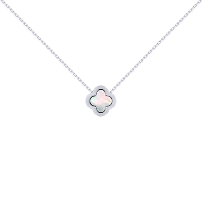 Silver  CZ Mother of Pearl Clover Kiss Charm Necklace 16-18" - 8-19-2670