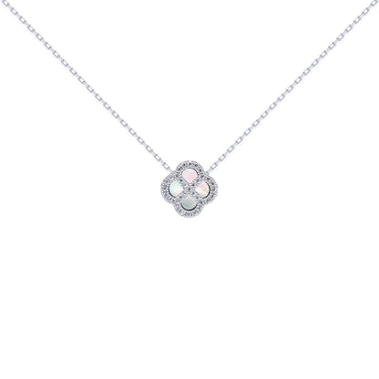 Silver  CZ Mother of Pearl Clover Kiss Charm Necklace 16-18" - 8-19-2670