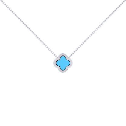 Silver  CZ Turquoise Clover Kiss Charm Necklace 16-18" - 8-19-2690
