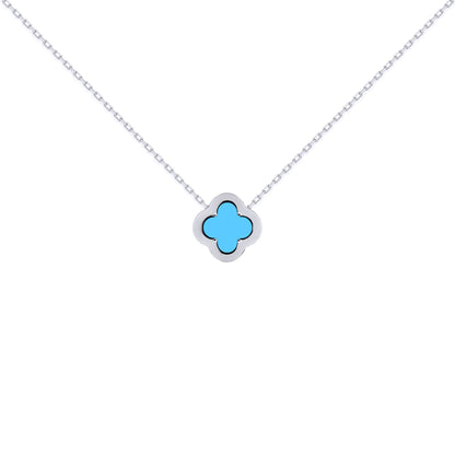 Silver  CZ Turquoise Clover Kiss Charm Necklace 16-18" - 8-19-2690