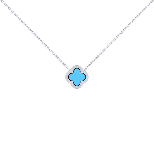 Silver  CZ Turquoise Clover Kiss Charm Necklace 16-18" - 8-19-2690