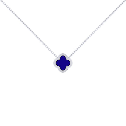 Silver  CZ Blue Lapis Lazuli Clover Kiss Charm Necklace 16-18" - 8-19-2710