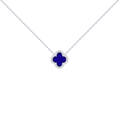 Silver  CZ Blue Lapis Lazuli Clover Kiss Charm Necklace 16-18" - 8-19-2710