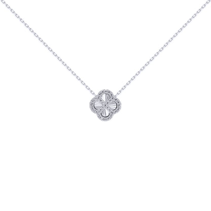 Silver  CZ Fluted Disc Clover Kiss Charm Necklace 16-18" - 8-19-2760