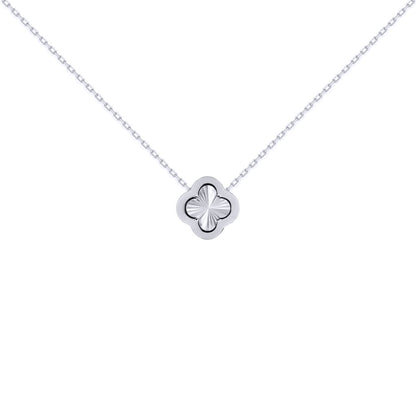 Silver  CZ Fluted Disc Clover Kiss Charm Necklace 16-18" - 8-19-2760