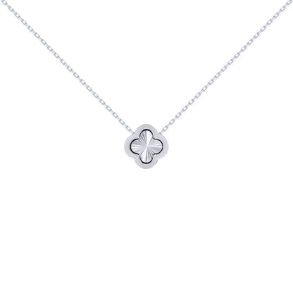 Silver  CZ Fluted Disc Clover Kiss Charm Necklace 16-18" - 8-19-2760