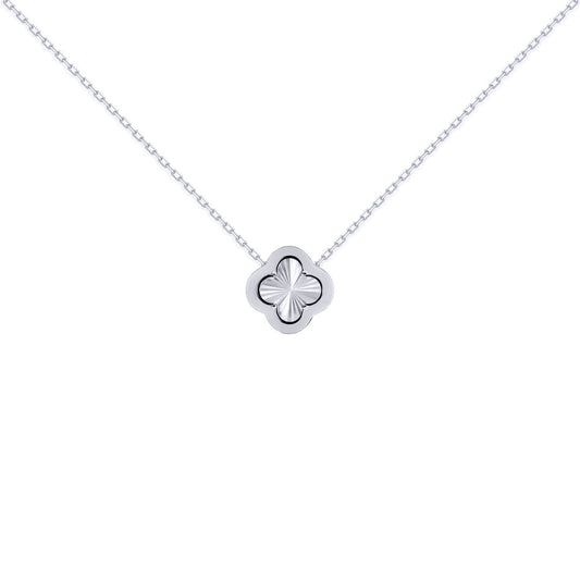 Silver  CZ Fluted Disc Clover Kiss Charm Necklace 16-18" - 8-19-2760