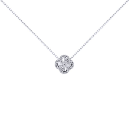 Silver  CZ Fluted Disc Clover Kiss Charm Necklace 16-18" - 8-19-2760