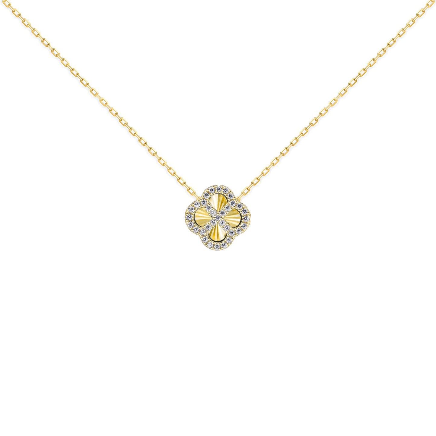 Gold-plated Silver  CZ Fluted Clover Kiss Charm Necklace 16-18" - 8-19-2770