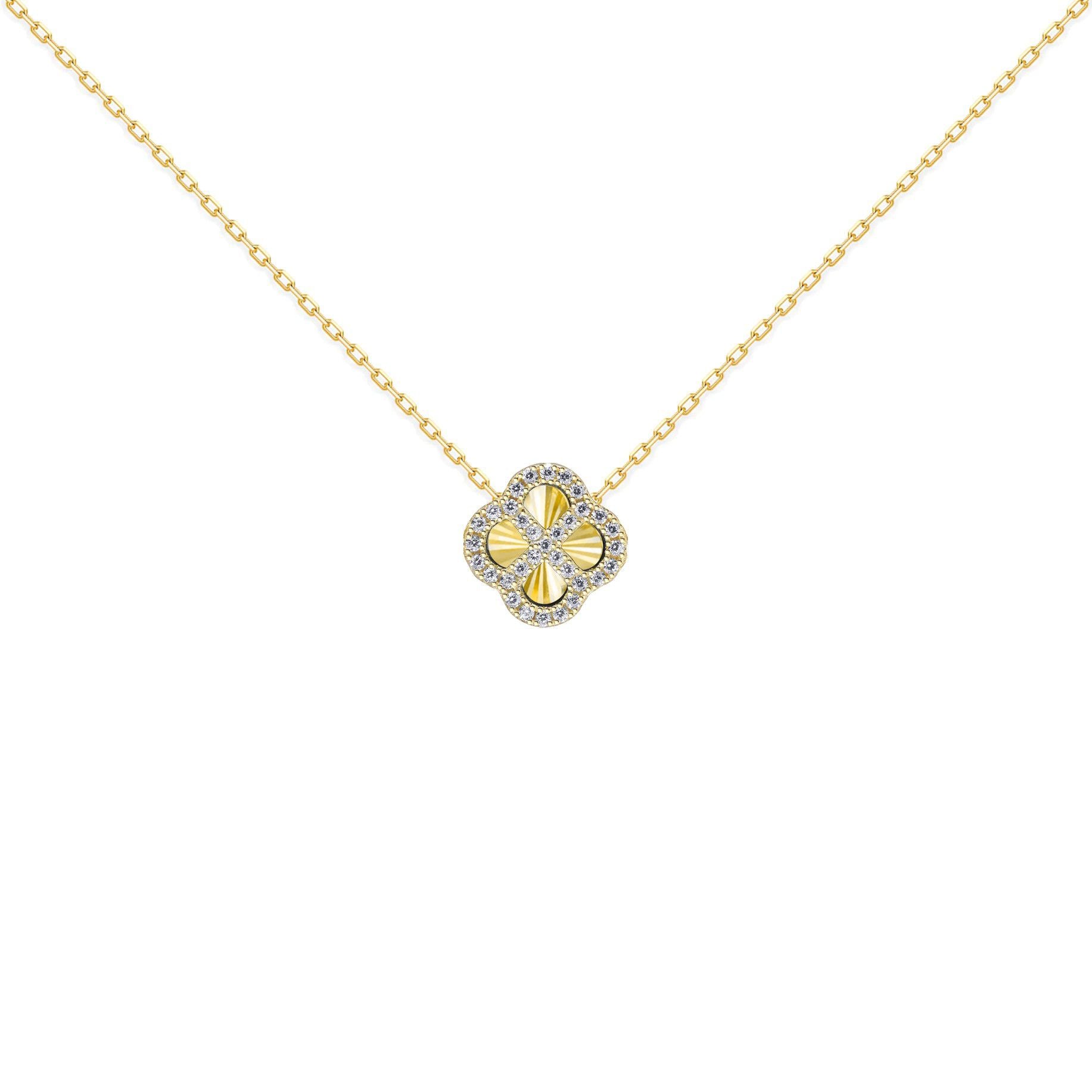 Gold-plated Silver  CZ Fluted Clover Kiss Charm Necklace 16-18" - 8-19-2770