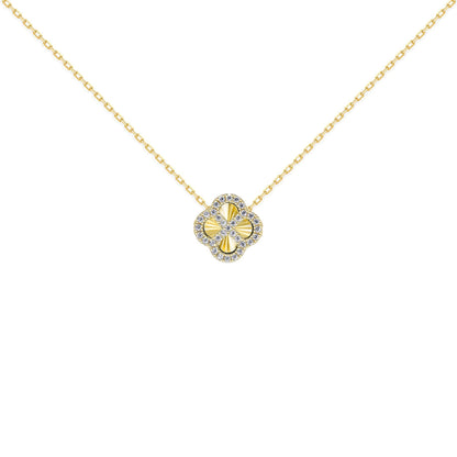 Gold-plated Silver  CZ Fluted Clover Kiss Charm Necklace 16-18" - 8-19-2770