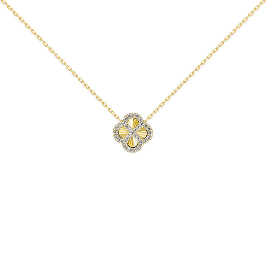 Gold-plated Silver  CZ Fluted Clover Kiss Charm Necklace 16-18" - 8-19-2770