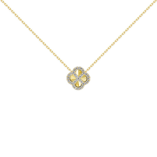 Gold-plated Silver  CZ Fluted Clover Kiss Charm Necklace 16-18" - 8-19-2770