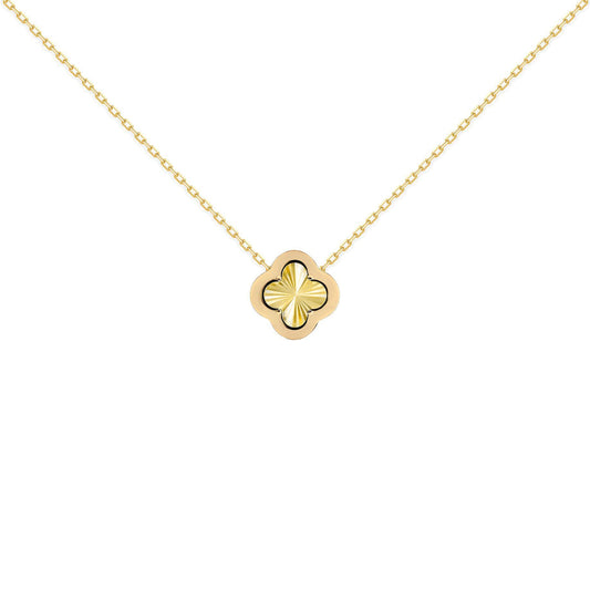 Gold-plated Silver  CZ Fluted Clover Kiss Charm Necklace 16-18" - 8-19-2770