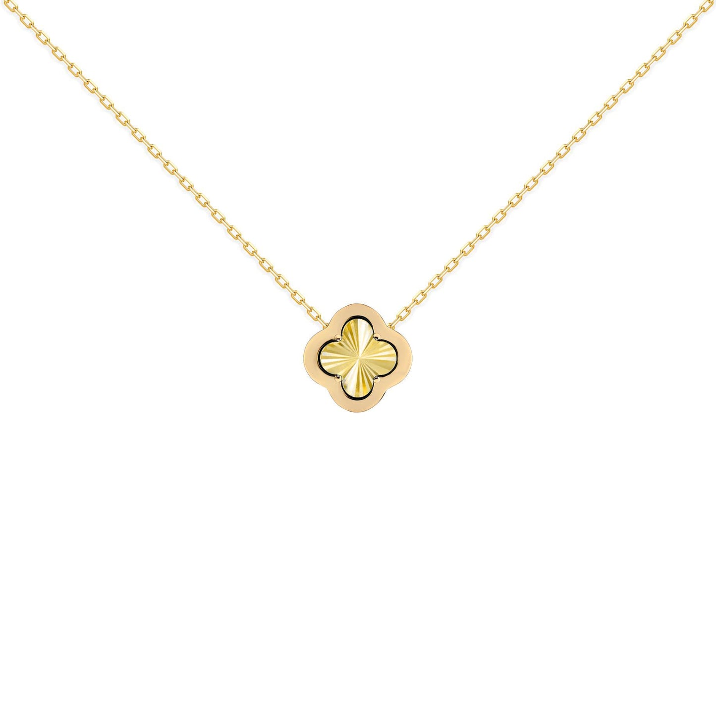 Gold-plated Silver  CZ Fluted Clover Kiss Charm Necklace 16-18" - 8-19-2770