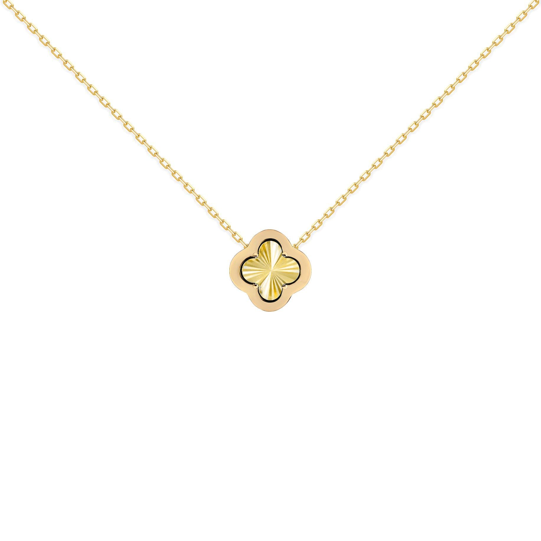 Gold-plated Silver  CZ Fluted Clover Kiss Charm Necklace 16-18" - 8-19-2770