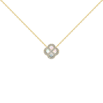 Gold-plated Silver  CZ Mother o'Pearl Clover Kiss Charm Necklace - 8-19-2870
