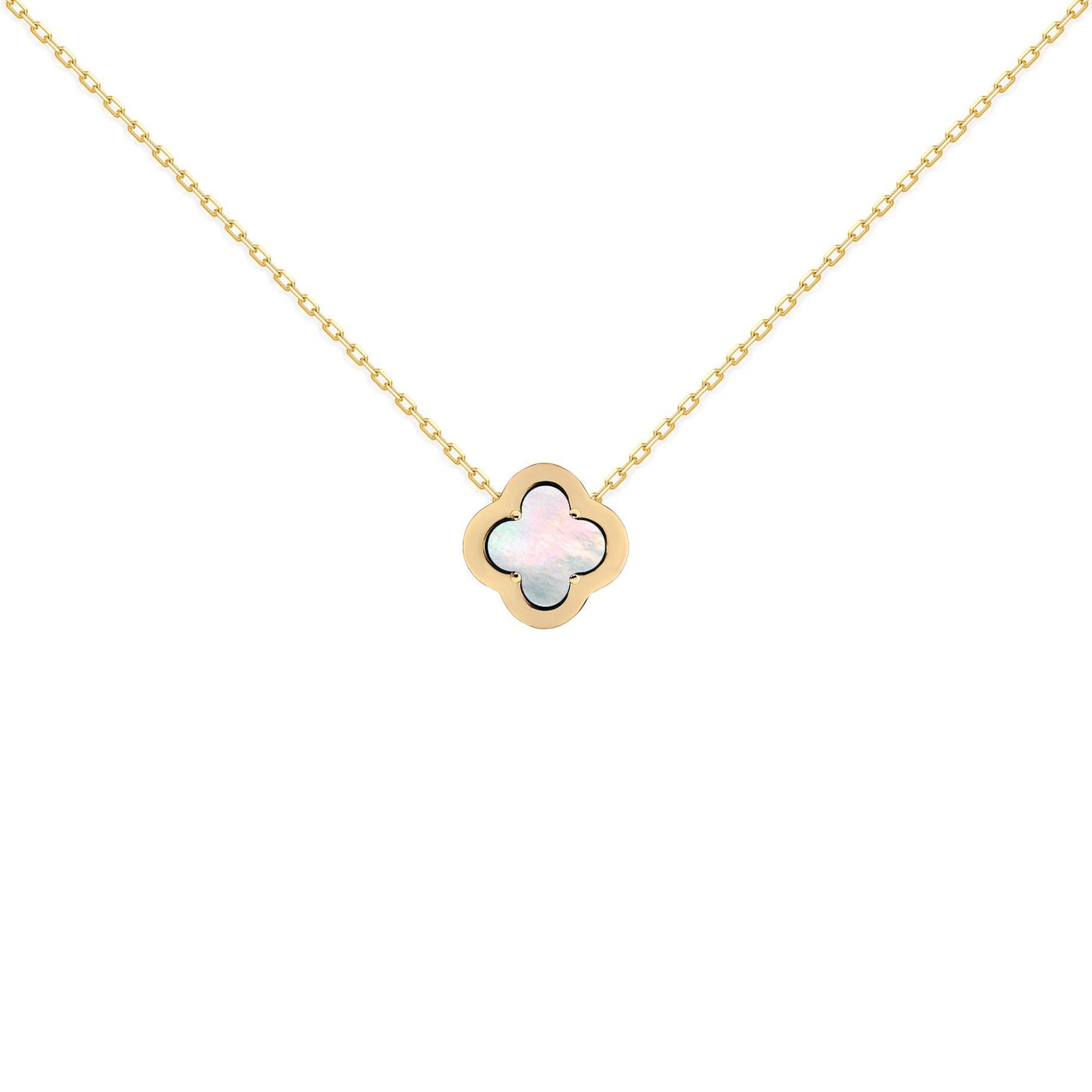 Gold-plated Silver  CZ Mother o'Pearl Clover Kiss Charm Necklace - 8-19-2870