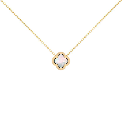 Gold-plated Silver  CZ Mother o'Pearl Clover Kiss Charm Necklace - 8-19-2870