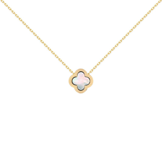 Gold-plated Silver  CZ Mother o'Pearl Clover Kiss Charm Necklace - 8-19-2870
