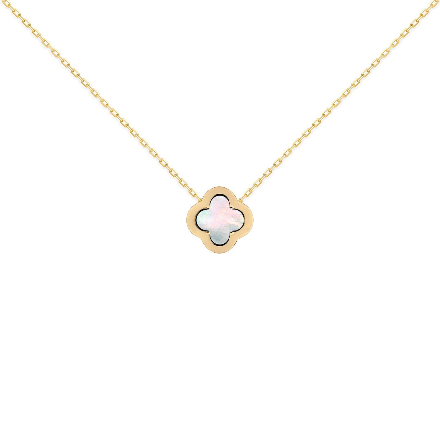 Gold-plated Silver  CZ Mother o'Pearl Clover Kiss Charm Necklace - 8-19-2870