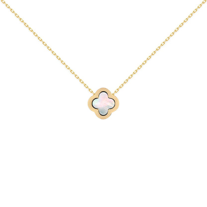 Gold-plated Silver  CZ Mother o'Pearl Clover Kiss Charm Necklace - 8-19-2870