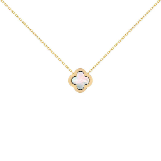 Gold-plated Silver  CZ Mother o'Pearl Clover Kiss Charm Necklace - 8-19-2870
