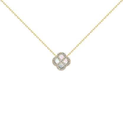 Gold-plated Silver  CZ Mother o'Pearl Clover Kiss Charm Necklace - 8-19-2870