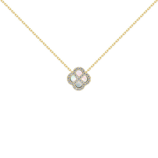 Gold-plated Silver  CZ Mother o'Pearl Clover Kiss Charm Necklace - 8-19-2870