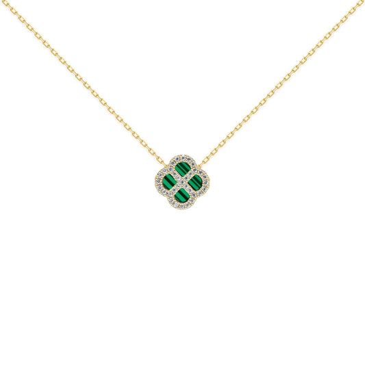Gold-plated Silver  CZ Malachite Clover Kiss Charm Necklace 16-18" - 8-19-2880