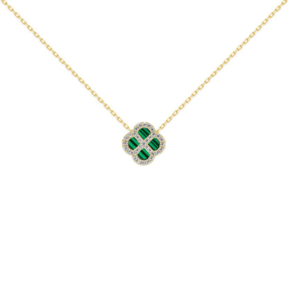 Gold-plated Silver  CZ Malachite Clover Kiss Charm Necklace 16-18" - 8-19-2880