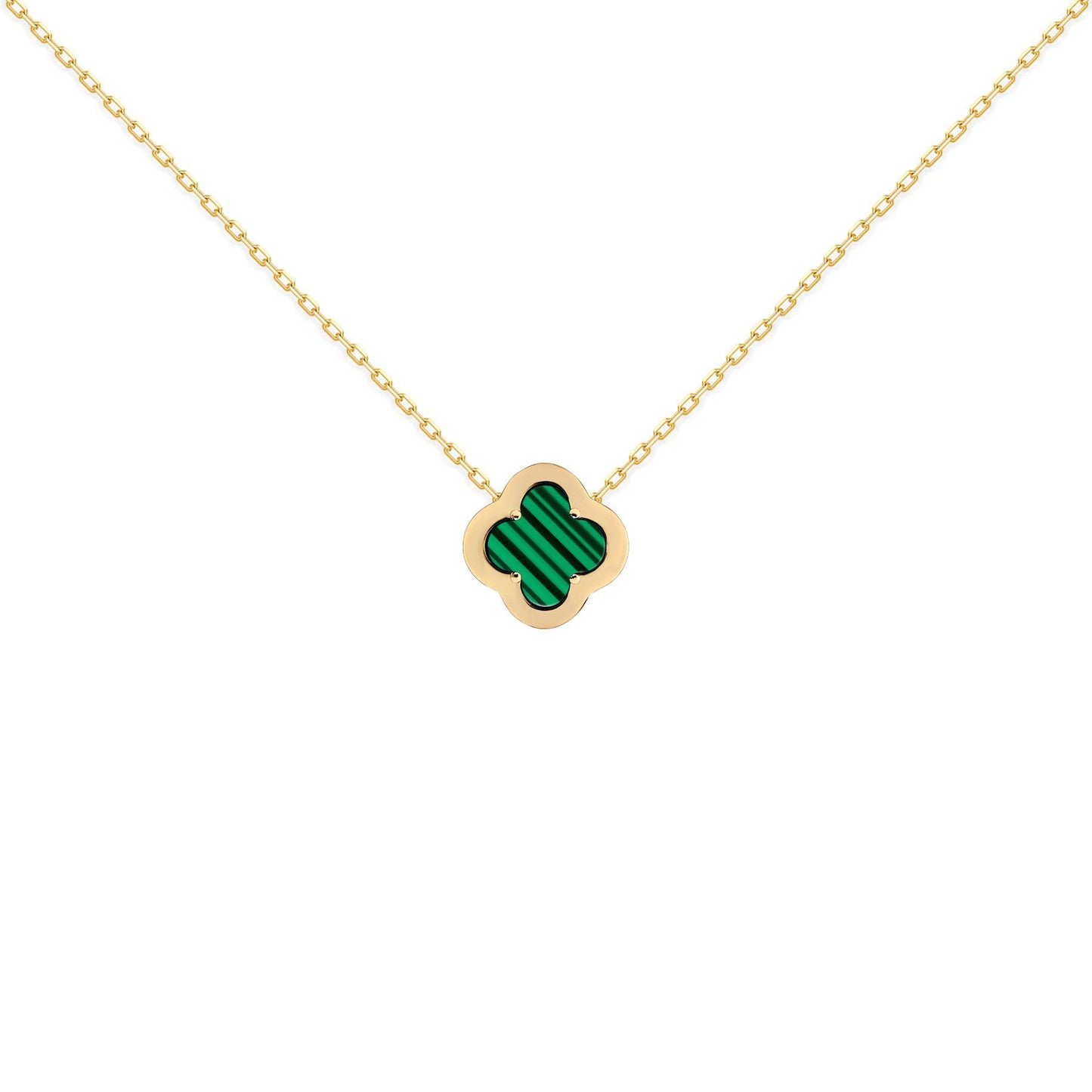 Gold-plated Silver  CZ Malachite Clover Kiss Charm Necklace 16-18" - 8-19-2880