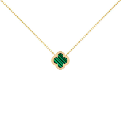 Gold-plated Silver  CZ Malachite Clover Kiss Charm Necklace 16-18" - 8-19-2880