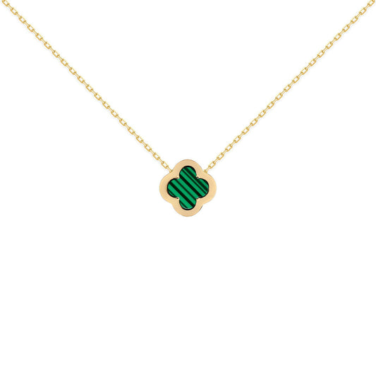 Gold-plated Silver  CZ Malachite Clover Kiss Charm Necklace 16-18" - 8-19-2880