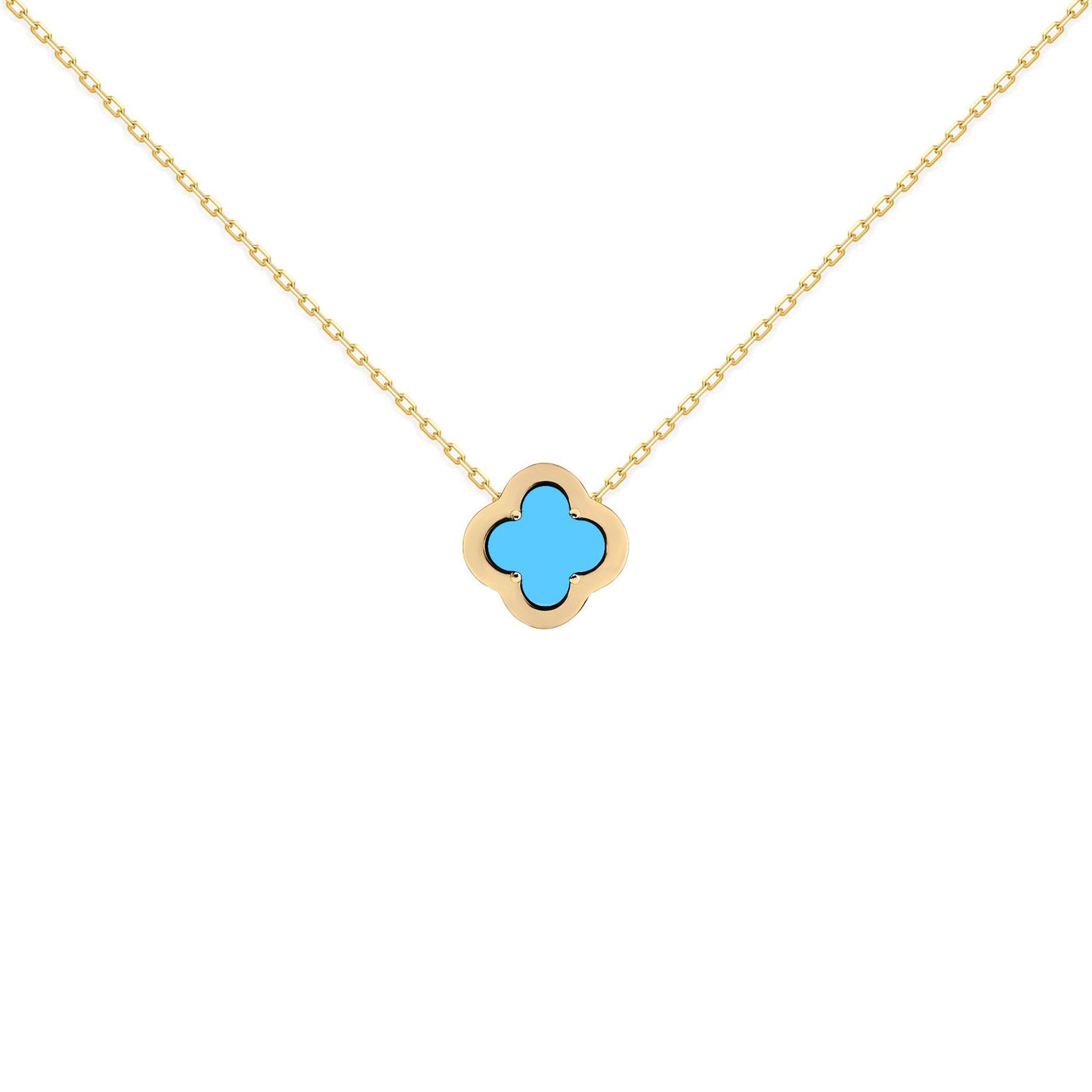 Gold-plated Silver  CZ Turquoise Clover Kiss Charm Necklace 16-18" - 8-19-2890